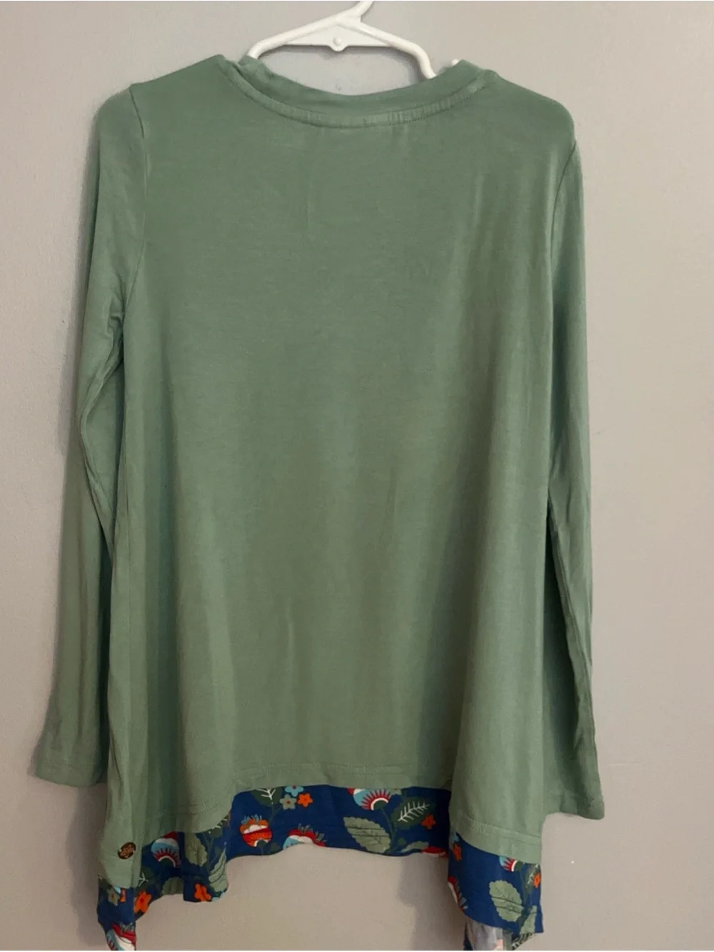 Matilda Jane Mint Green Long-Sleeve Top with Blue Floral Pocket and Hem